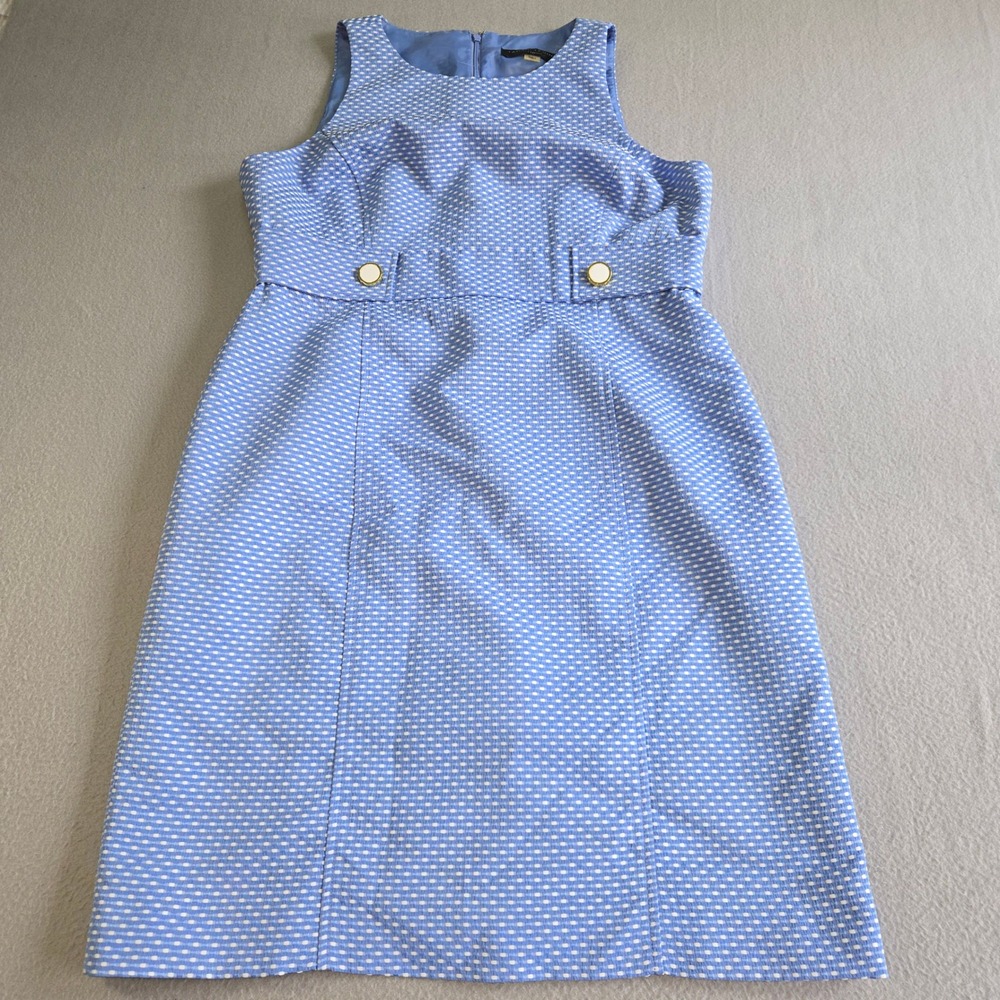 Tahari-Levine Studio Sheath Dress Womens 14 Blue Textured Gold Button 8127M509